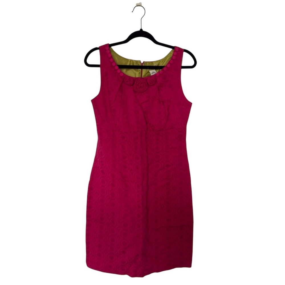 Sangria Textured‎ Jacquard Hot Pink 10 Sheath Dress Cocktail Coquette Preppy